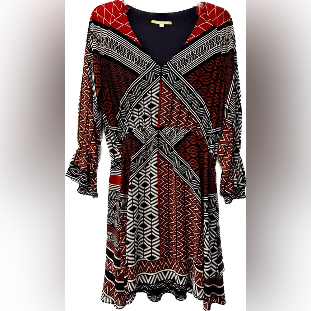 Gianni Bini Geometric Dress // Navy & Burnt Orange
